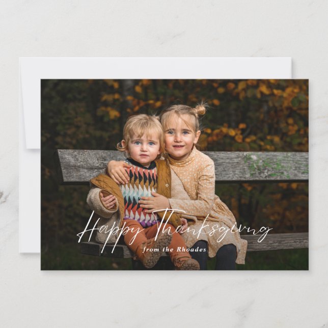 Modern Script Happy Thanksgiving Photo  Holiday Card (Front)