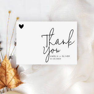 Modern Script Heart Contemporary Wedding Thank You Card