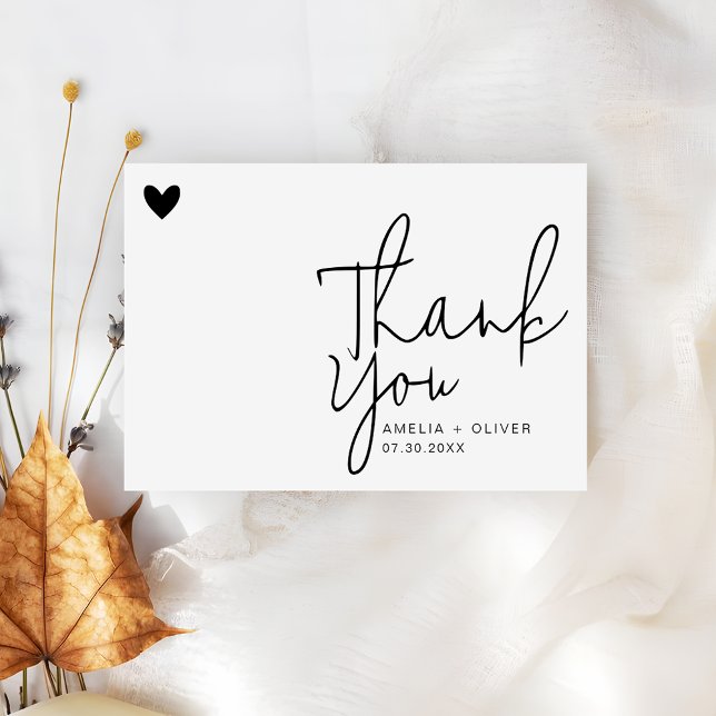Modern Script Heart Contemporary Wedding Thank You Card (Creator Uploaded)