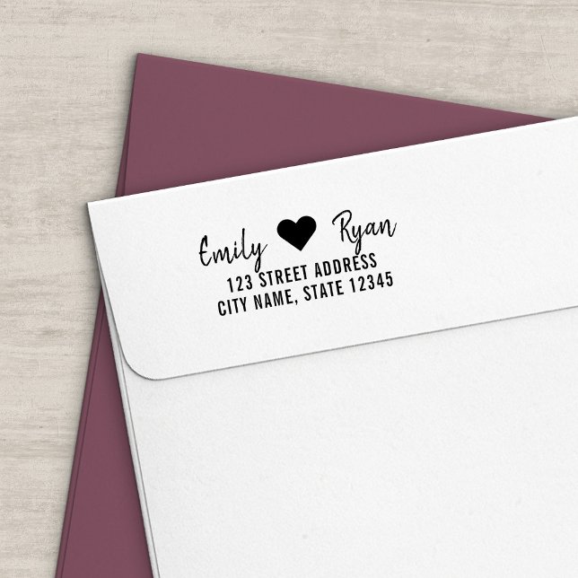 Modern Script Heart Couple Return Address Self-inking Stamp (Creator Uploaded)