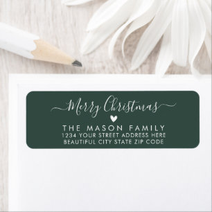 Modern Script Heart Green Christmas Return Address