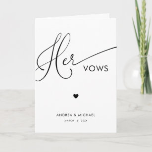Modern Script & Heart Her Vows Wedding Book Card