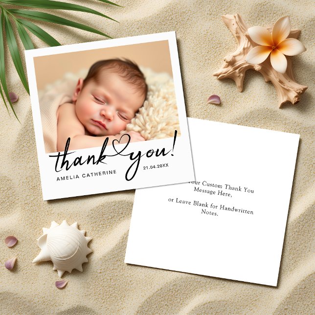 Modern Script Heart Mini Baptism Thank You Card (Creator Uploaded)