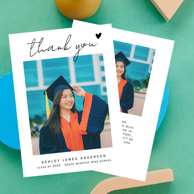 Modern Script Heart Photo Graduation Thank You (Creator Uploaded)