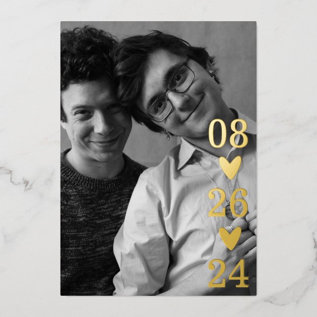 Modern Script Heart Photo Save the Date  (Front)