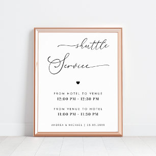 Modern Script & Heart Shuttle Service Wedding Sign