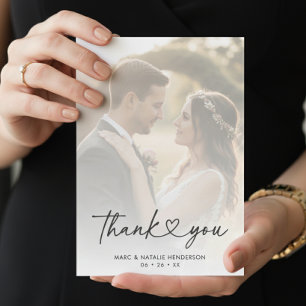 Modern Script Heart Simple Minimal Wedding Thank You Card