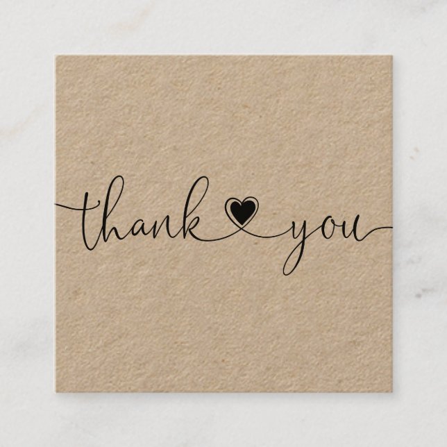modern script heart thank you for your order square business card (Front)