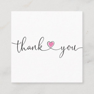 modern script heart thank you for your order square business card