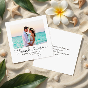 MODERN Script Heart Wedding Photo Budget Thank You Card