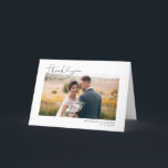 Modern Script Heart Wedding Photo Thank You Card<br><div class="desc">Elegant and simple wedding thank you folded greeting card featuring a hand lettered typography script text with a heart between the words. This casual script and the white space gives a simple and minimalistic feel. Customise this product by inserting your own wedding photo and editing the message inside the card....</div>