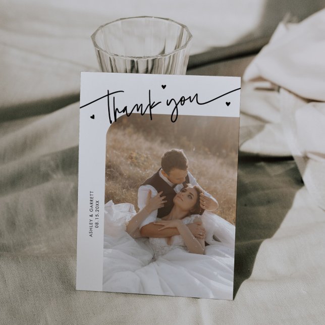 Modern Script Heart White Wedding  Thank You Card (Creator Uploaded)