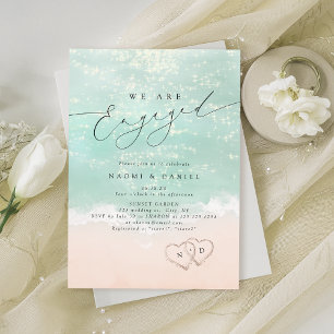 Modern Script Hearts In The Sand Beach Engagement  Invitation