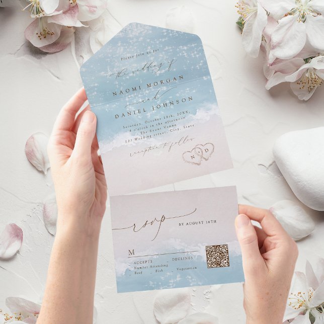 Modern Script Hearts in the sand Beach wedding  All In One Invitation (Modern Script Hearts in the sand Beach wedding All In One Invitation)