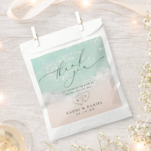 Modern Script Hearts in the Sand Beach Wedding Favour Bags