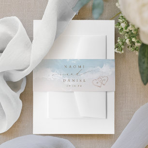 Modern Script Hearts In The Sand Beach Wedding Invitation Belly Band