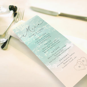 Modern Script Hearts In The Sand Beach Wedding  Menu