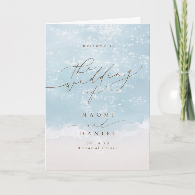 Modern Script Hearts In The Sand Beach Wedding  Pr Programme (Front)