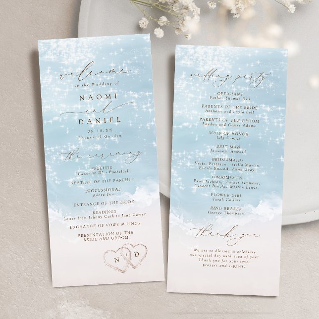 Modern Script Hearts In The Sand Beach Wedding  Programme (Modern Script Hearts In The Sand Beach Wedding Program)