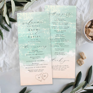 Modern Script Hearts In The Sand Beach Wedding  Programme