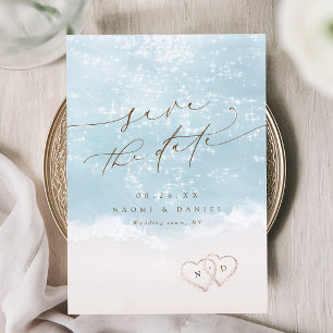 Modern Script Hearts In The Sand Beach Wedding  Save The Date