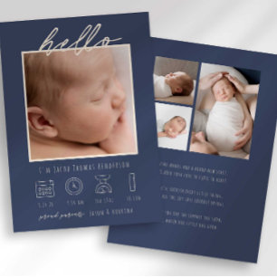 Modern Script Hello Baby Photo Birth Announcement