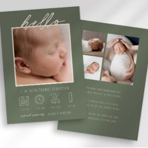 Modern Script Hello Baby Photo Birth Announcement