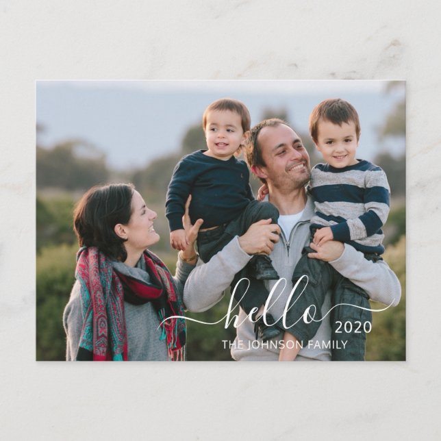 Modern Script Hello Happy New Year Photo Postcard (Front)
