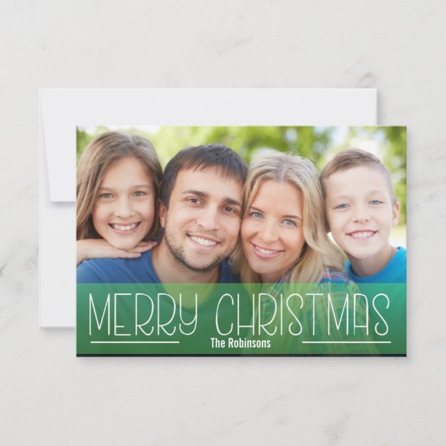 MODERN SCRIPT HOLIDAY PHOTO  MERRY CHRISTMAS GREEN INVITATION (Front)