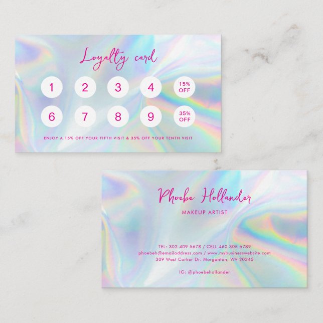 Modern Script Holographic Business Customer Loyalty Card (Front/Back)
