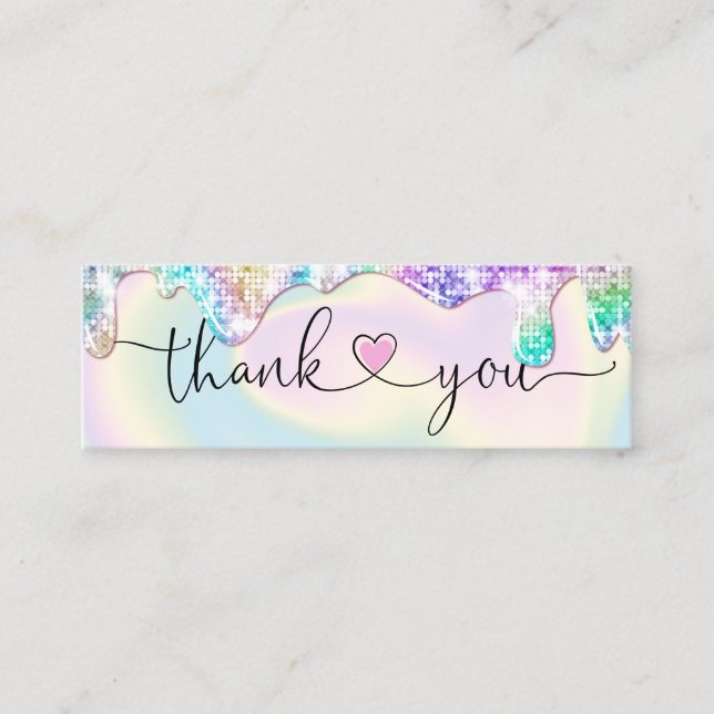 modern script holographic thank you for your order mini business card (Front)