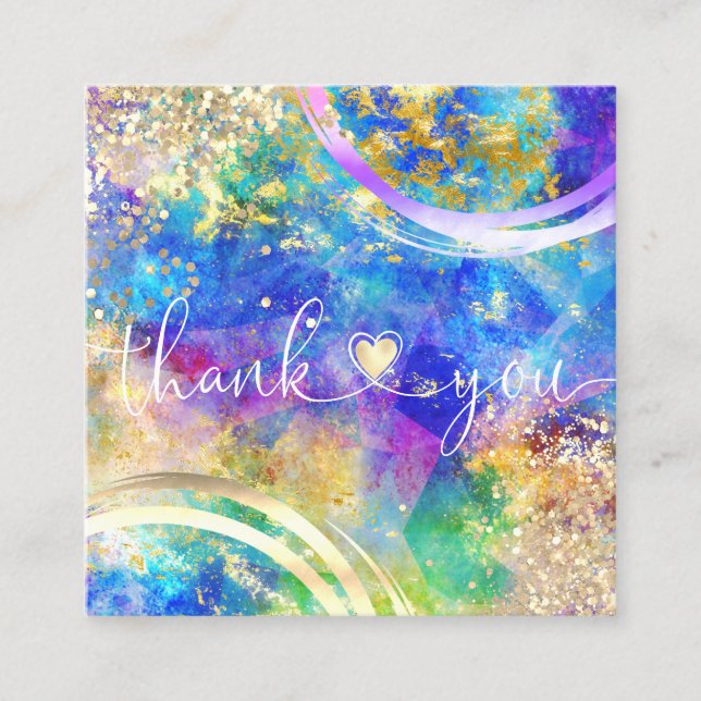 modern script holographic thank you for your order square business card (Front)