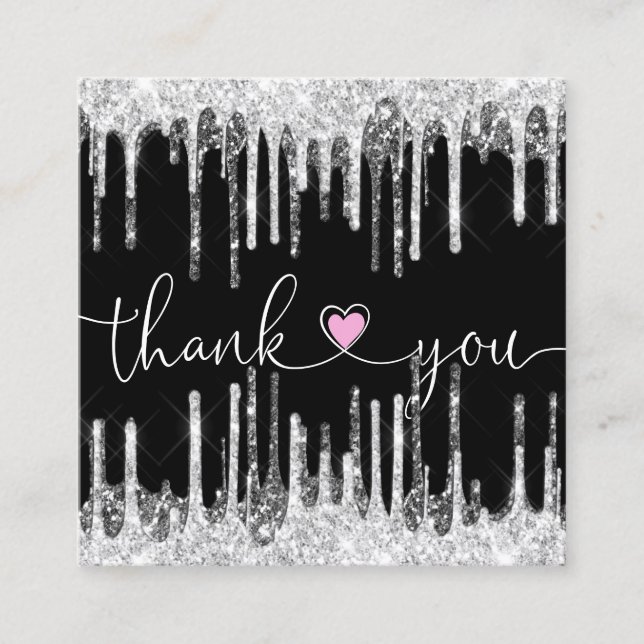 modern script holographic thank you for your order square business card (Front)