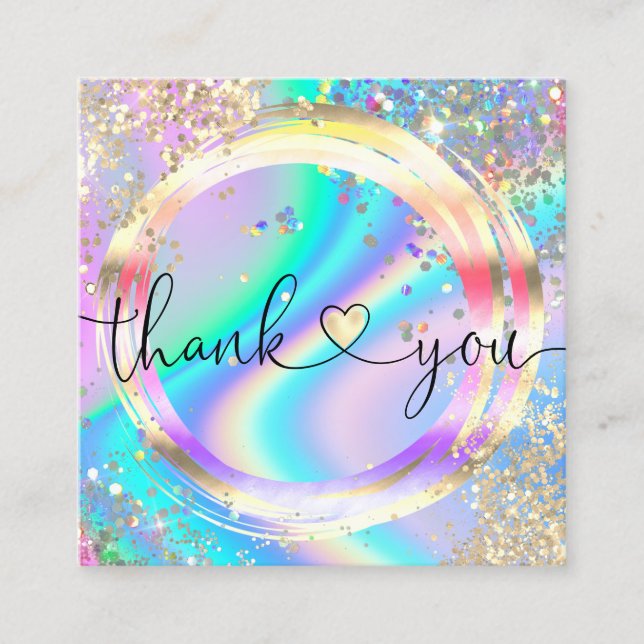 modern script holographic thank you for your order square business card (Front)
