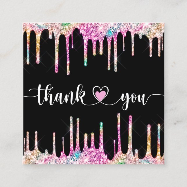 modern script holographic thank you for your order square business card (Front)