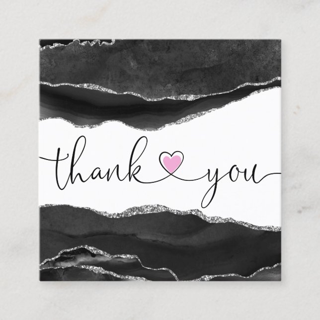 modern script holographic thank you for your order square business card (Front)