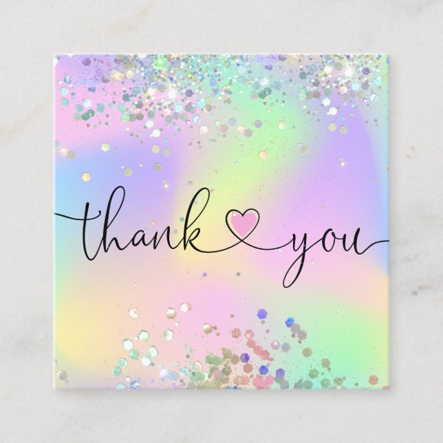 modern script holographic thank you for your order square business card (Front)