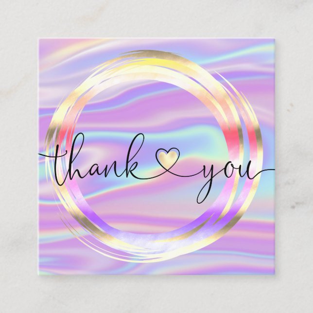 modern script holographic thank you for your order square business card (Front)