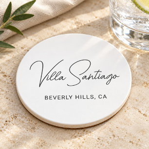 Modern Script Home Name and Location Coaster