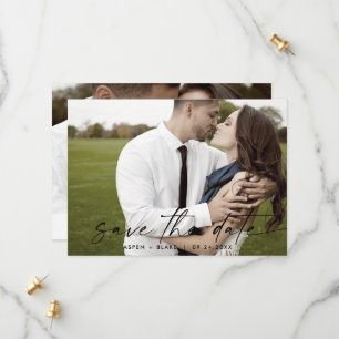 Modern Script Horizontal Light Photo Save The Date