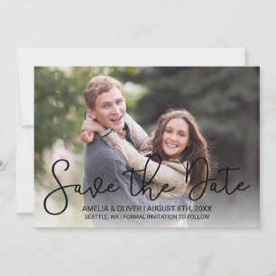 Modern Script Horizontal Photo Save the Date