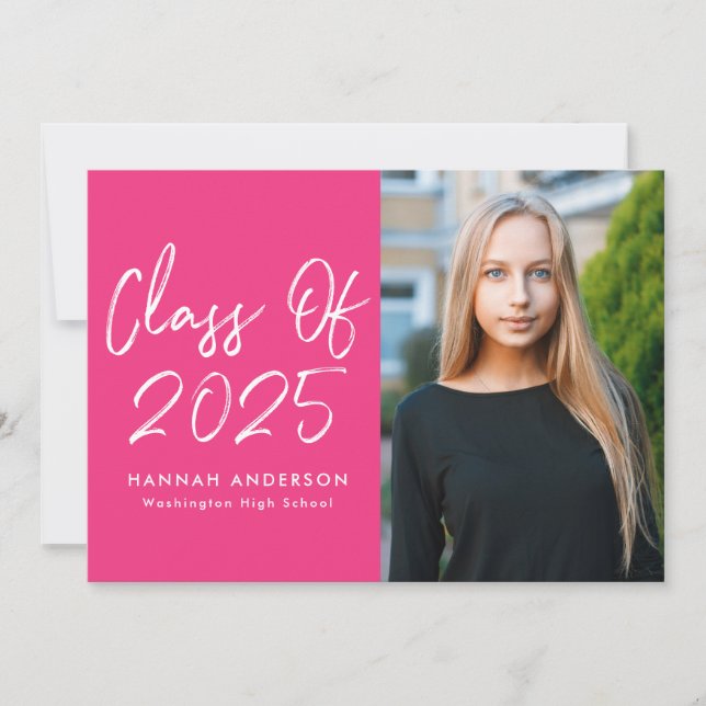 Modern Script Hot Pink 2025 Photo Graduation Party Invitation (Front)