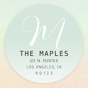 Modern Script Initial Return Address   Green Ombre Classic Round Sticker