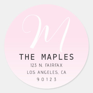 Modern Script Initial Return Address   Pink Ombre Classic Round Sticker