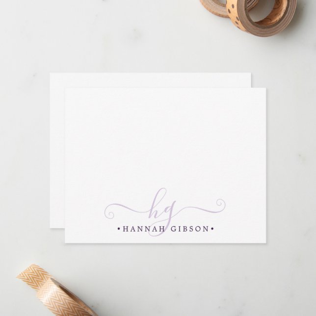 Modern Script Initials Monogram Minimalist Purple Card (Front/Back In Situ)