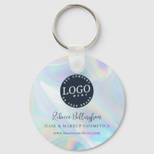 Modern Script Iridescent Business Logo and Name Key Ring