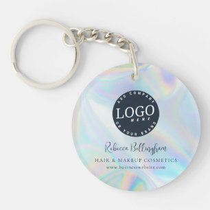 Modern Script Iridescent Business Logo Key Ring