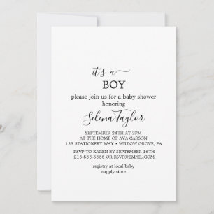 Modern Script   It’s a Boy Baby Shower Invitation