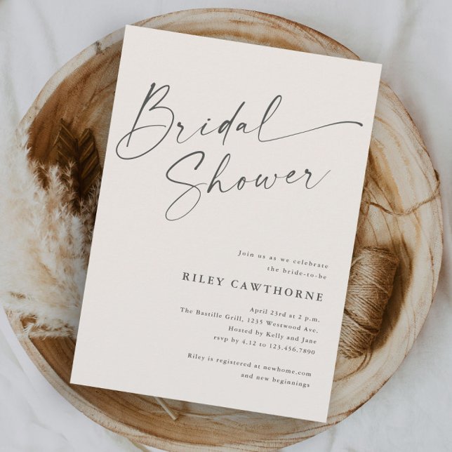Modern Script Ivory Boho Bridal Shower Invitation (Modern elegant script boho bridal shower invitations.)