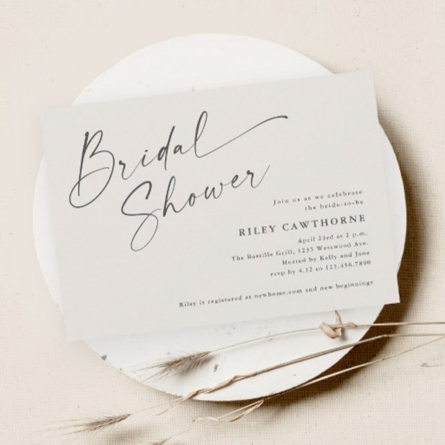 Modern Script Ivory Boho Bridal Shower Invitation (Modern script boho bridal shower invitation.)